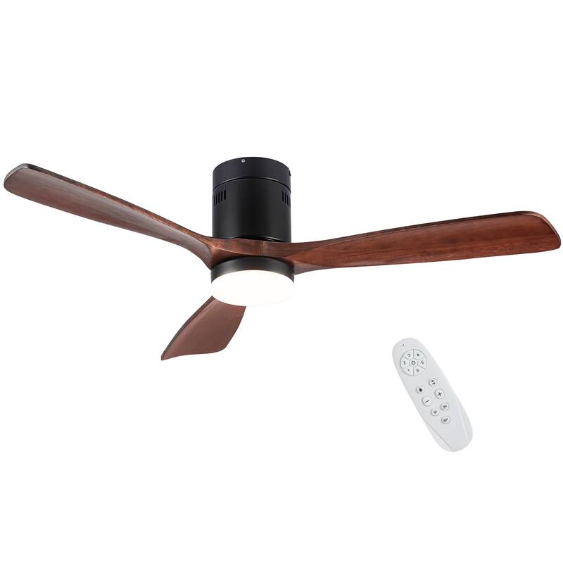 6-Speed Remote Control Wood Dimmable Ceiling Fan with Lights & Reversible Motor, Smart APP Control, Quiet Flush Mount Fan
