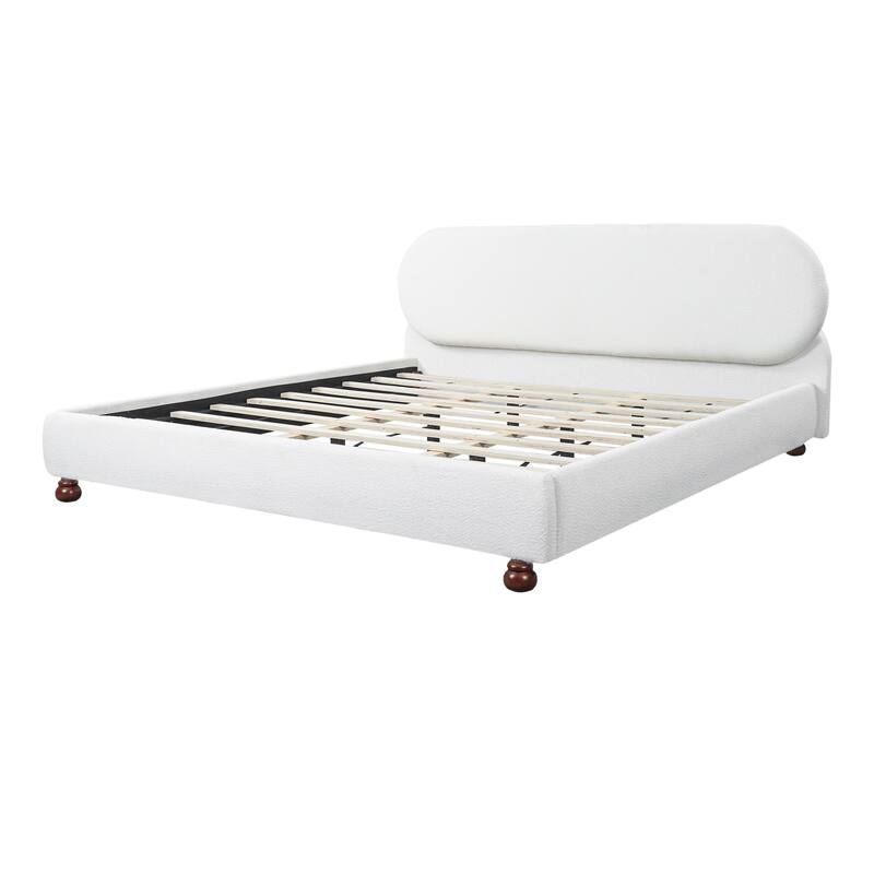 Christopher Knight Home - Havenport Modern Boucle Upholstered Bed Frame with Rubberwood Legs and Oval Shaped Headboard
