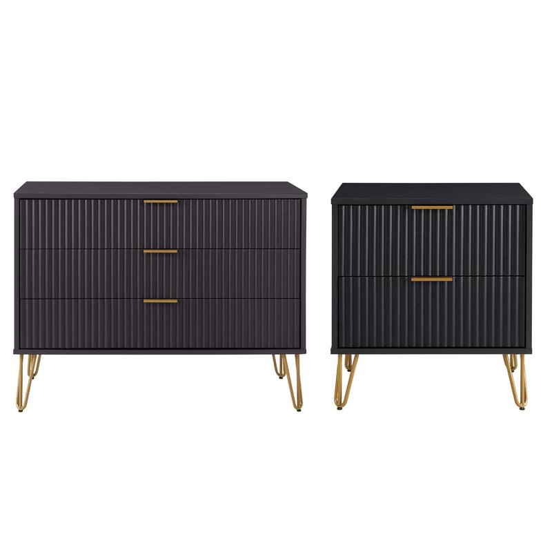Manhattan Comfort 2-Piece Dumbo Modern Standard 3-Drawer Dresse 2.0 Nightstand Set