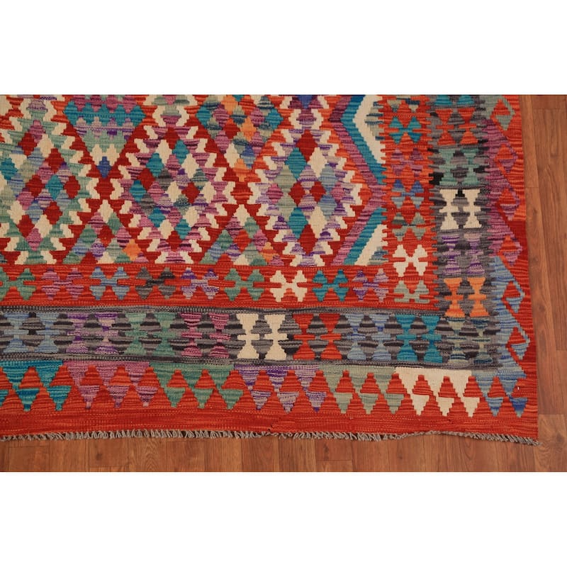 Kilim Oriental Area Rug Flatweave Reversible Wool Carpet - 8'7"x 9'10"