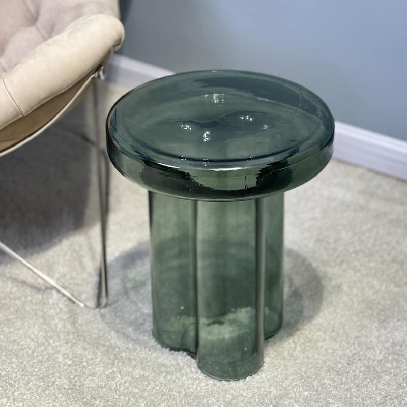 Modern Artistic Flower Glass Round Coffee Table Side Table