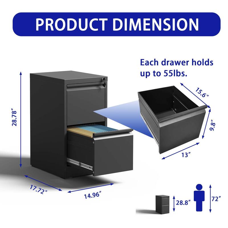 2 Drawer Metal Vertical File Cabinet with Lock Office Home Steel Vertical File Cabinet for A4 Legal/Letter Size