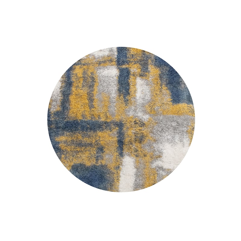Noori Rug Lux Walsh Abstract Modern 2-inch Thick Shag Rug - 5'0" x 5'0" - Blue/Gold