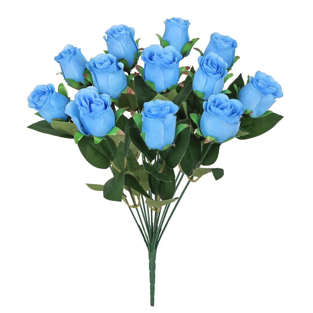 Set of 2 Blue Artificial Rose Bud Flower Stem Bush Bouquet 19.5in - 19.5" L x 12" W x 12" DP