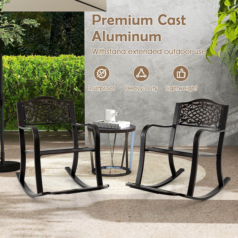 Costway 1/2 PCS Patio Rocking Chair Outdoor Cast Aluminum Rocker with