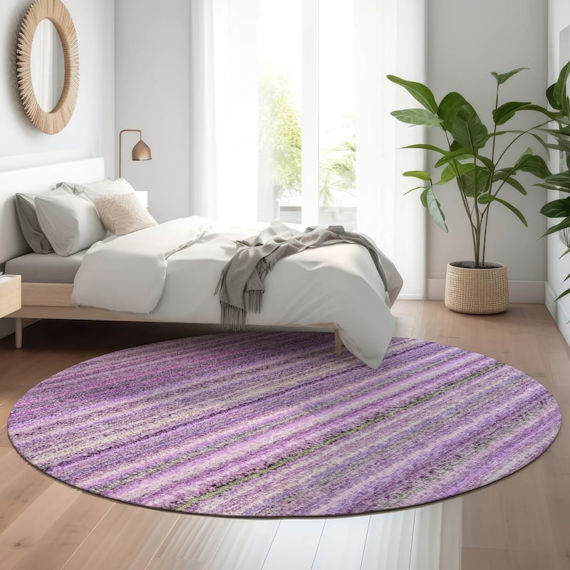 Premium Washable Super Soft Stripe Mayfield Rug - Purple - 8' x 8' - Round