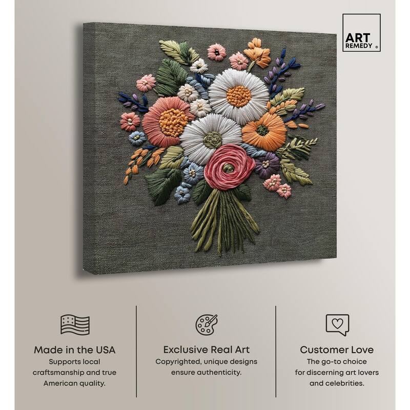 Stitched Bloom Bouquet II Canvas by Art Remedy, Gallery Wrapped