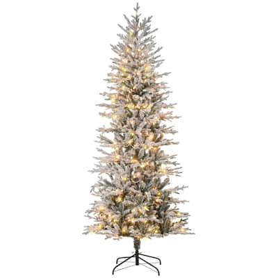 7.5ft Pre-Lit Flocked Christmas Tree with Warm Yellow Clear Lights