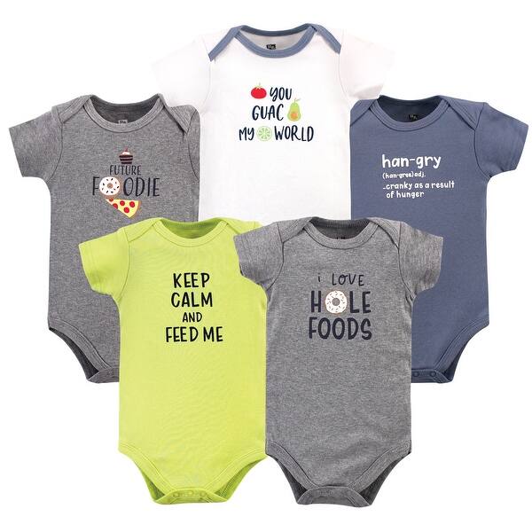 slide 1 of 1, Hudson Baby Infant Boy Cotton Bodysuits 5pk, Food Boy 0-3 Months - Food Boy