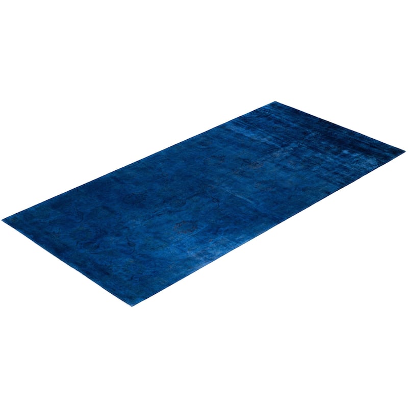 Overton Handknotted Wool Vintage Inspired Contemporary Overdyed Blue Area Rug - 18' 3" x 9' 1"