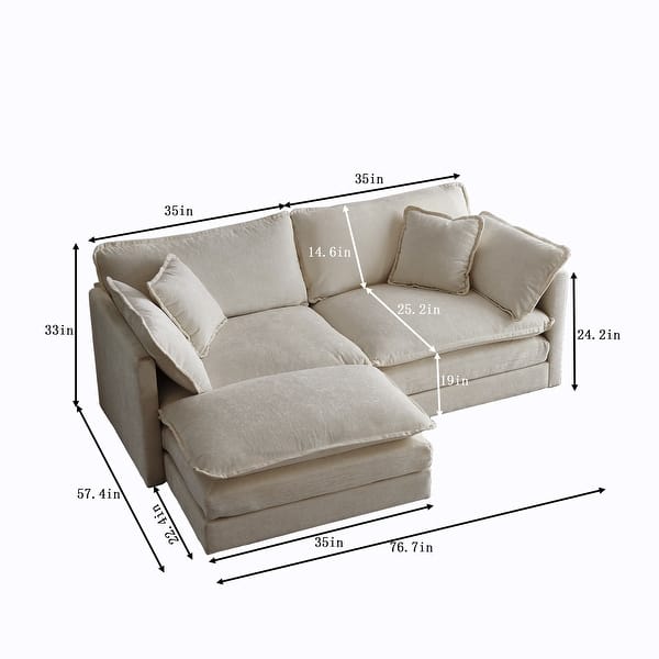 dimension image slide 8 of 23, Cloud Chenille Upholstered Modular Sectional Sofa with DIY Combination Design