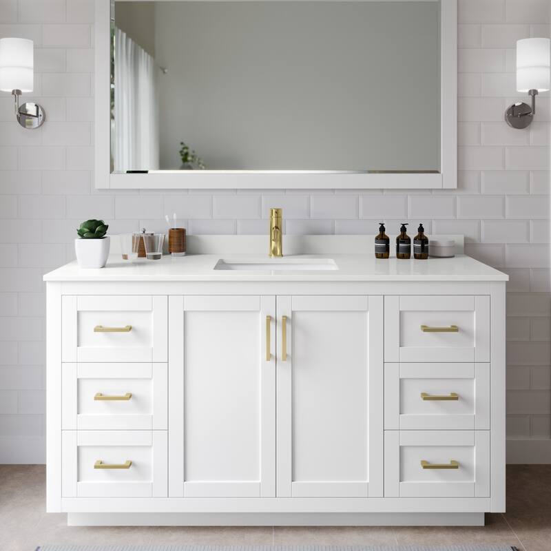 Wyndham Collection WCF292960S-QTZ-UNSM58 Miranda 60" Free Standing - White / White Quartz Top / Brushed Gold Hardware