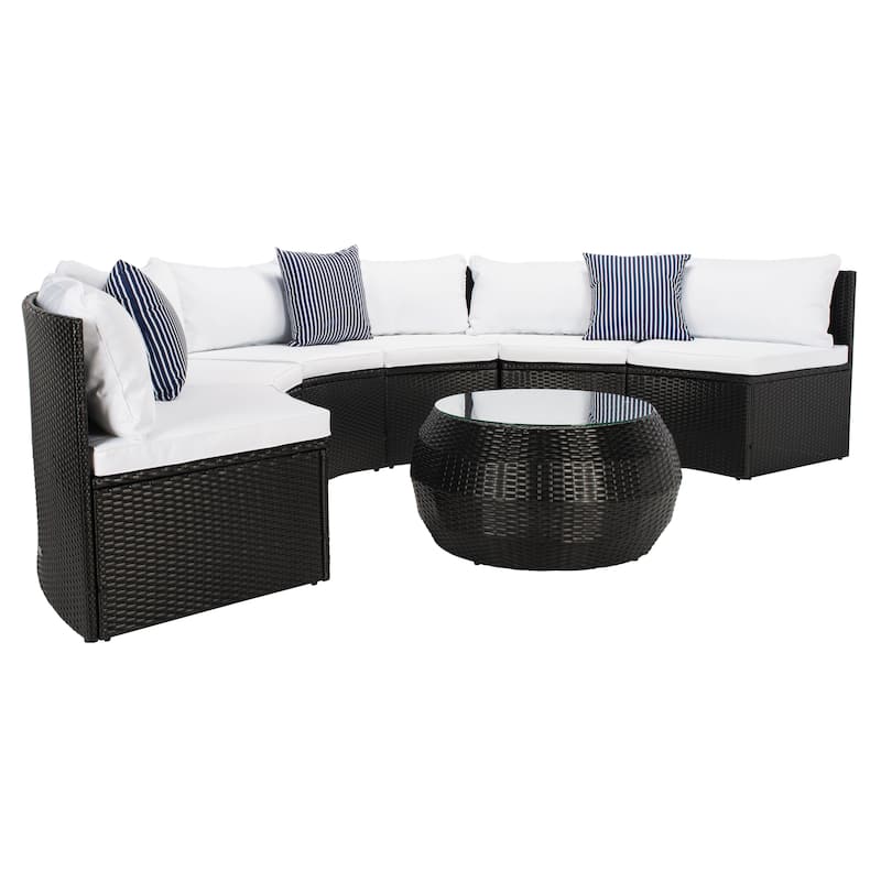 SAFAVIEH Outdoor Patio Furniture Jesvita Demilune Half-Moon Wicker Patio Set