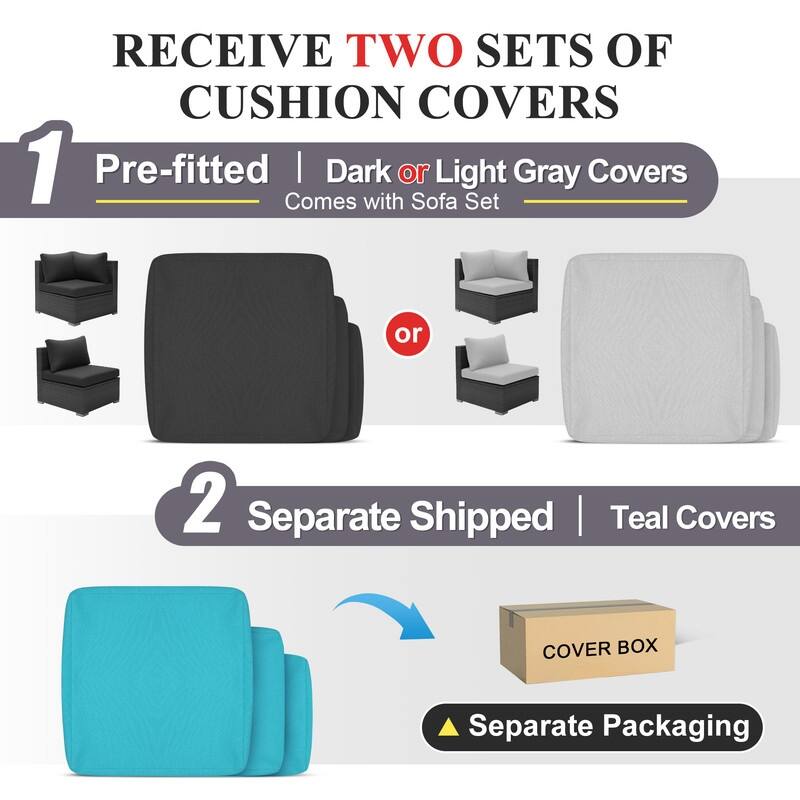 Outdoor Sectional Conversation Set PE Wicker with Double Chaise Lounge, 60,000 BTU Fire Pit Table