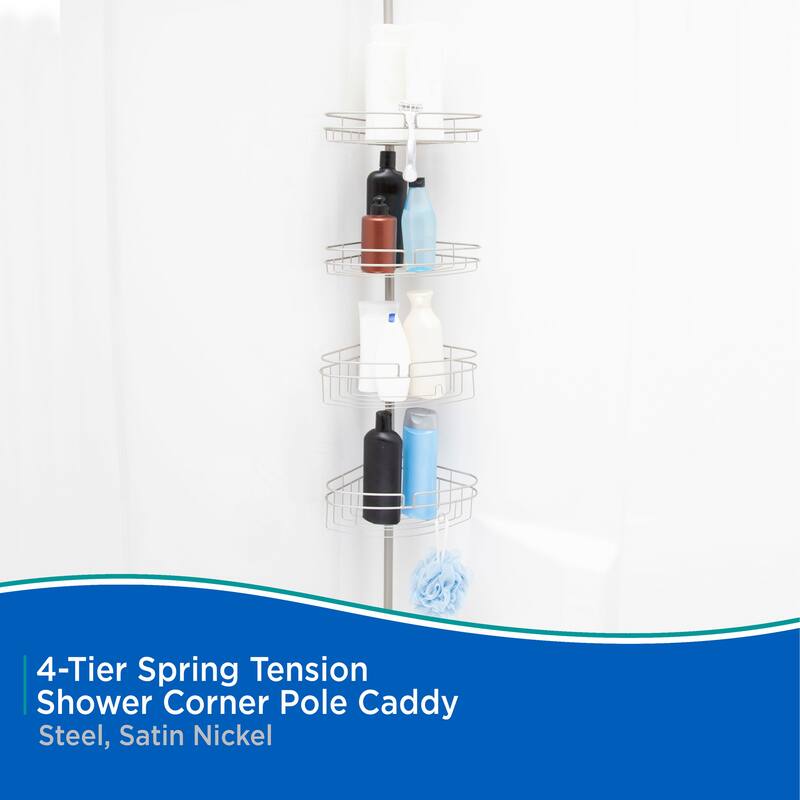 Kenney 4-Tier Spring Tension Adjustable Shower Corner Pole Caddy