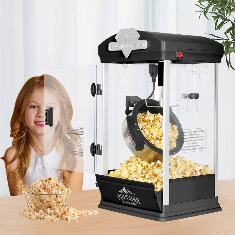 Portable Popcorn MAKER Machine, 8 Ounce Kettle Popcorn Maker , Warming Deck, Countertop Popcorn Popper - Black