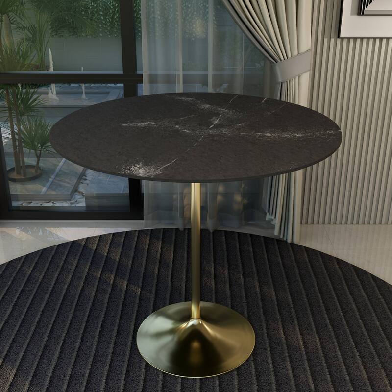 LeisureMod Verve 48" Round Dining Table with MDF Wood TableTop and Brushed Gold Base for Kitchen & Dining Room