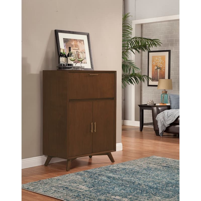 Alpine Furniture Flynn Large Bar Cabinet with Drop Down Tray, Walnut