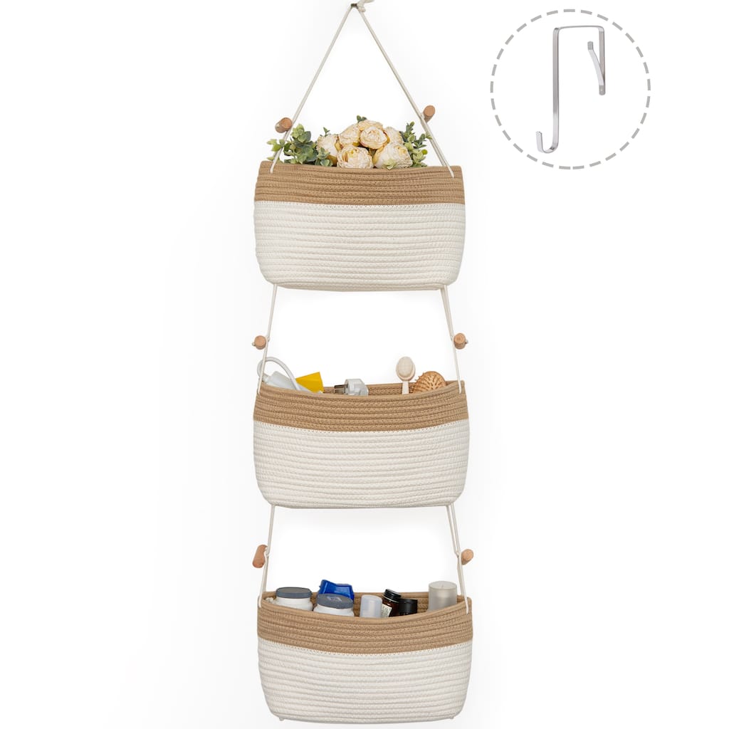 Over the Door 3-tier Basket Hanging Storage Basket Organizer