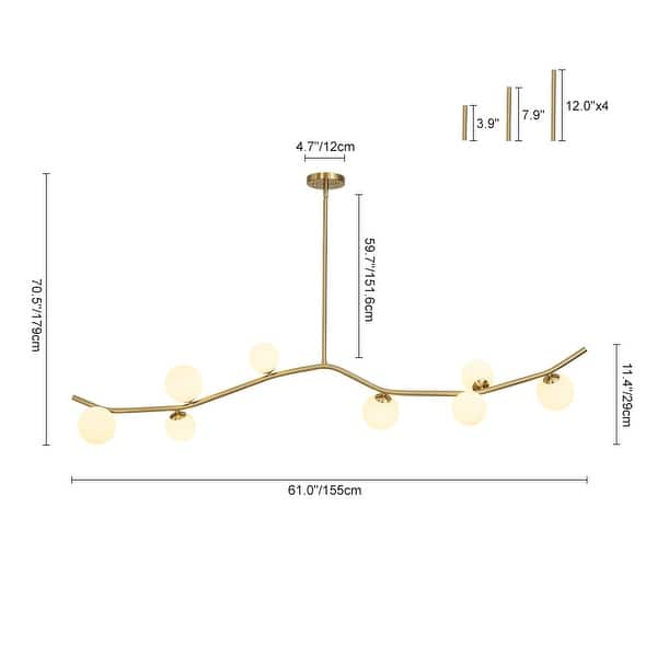 8-Light Frosted Glass Bubble Wavy Linear Island Pendant 61in