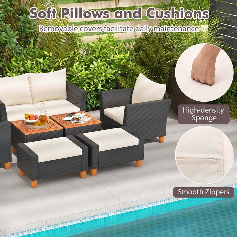 Costway 7 PCS Patio Furniture Set with Loveseat Armchairs Ottomans & - See Details