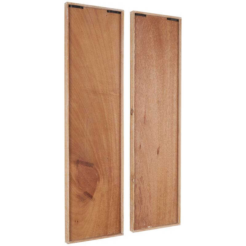 Brown Wood Paddle Home Wall Decor with Blue Accents and Chevron Patterned Background (Set of 2)