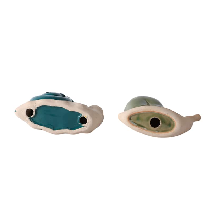 Decorative Porcelain Ceramic Flower Snail Garden Statuary (Set of 2)