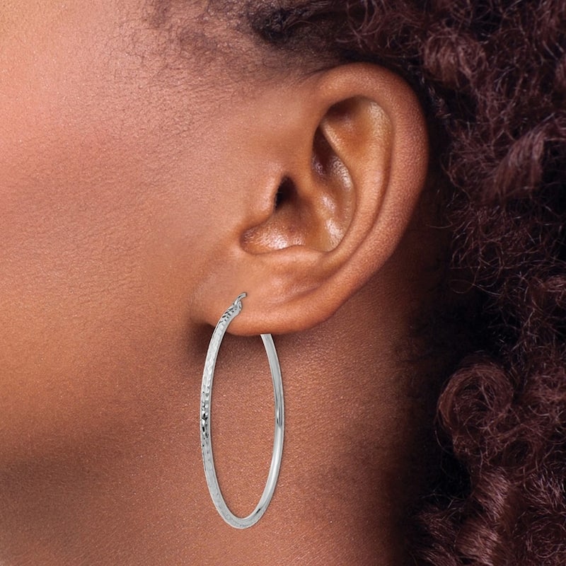 Curata 10k White Gold 2mm Textured Round Tube Hoop Earrings - 13mm - 60mm - 60mm