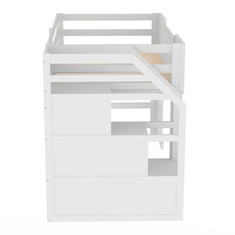 Twin Size Loft Bed with Storage Staircase and Window