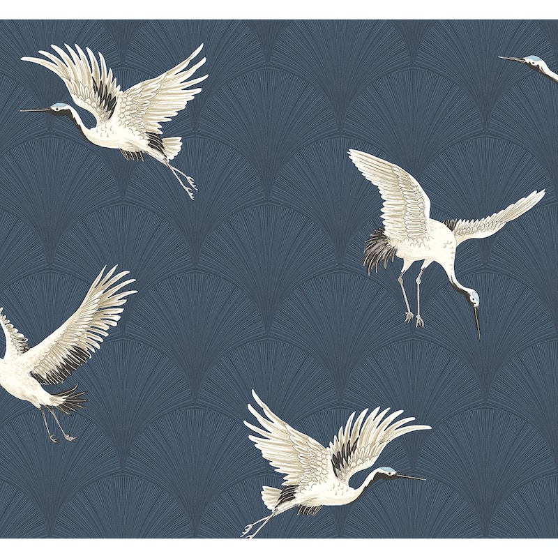 NextWall Cranes Peel and Stick Wallpaper - 27 in. W x 18 ft. L - Denim Blue
