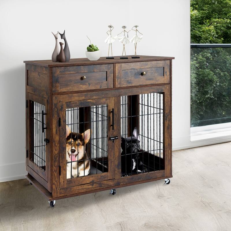 2 Dog Crate Furniture with 2 Drawer