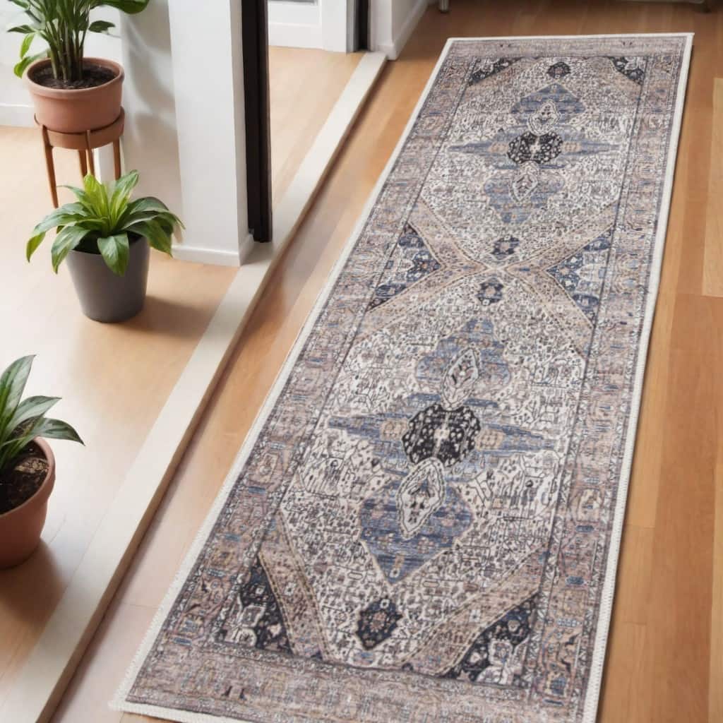 Power Loomed Distressed Non Skid Low Pile Area Rug - 72' X '24' X '0.25