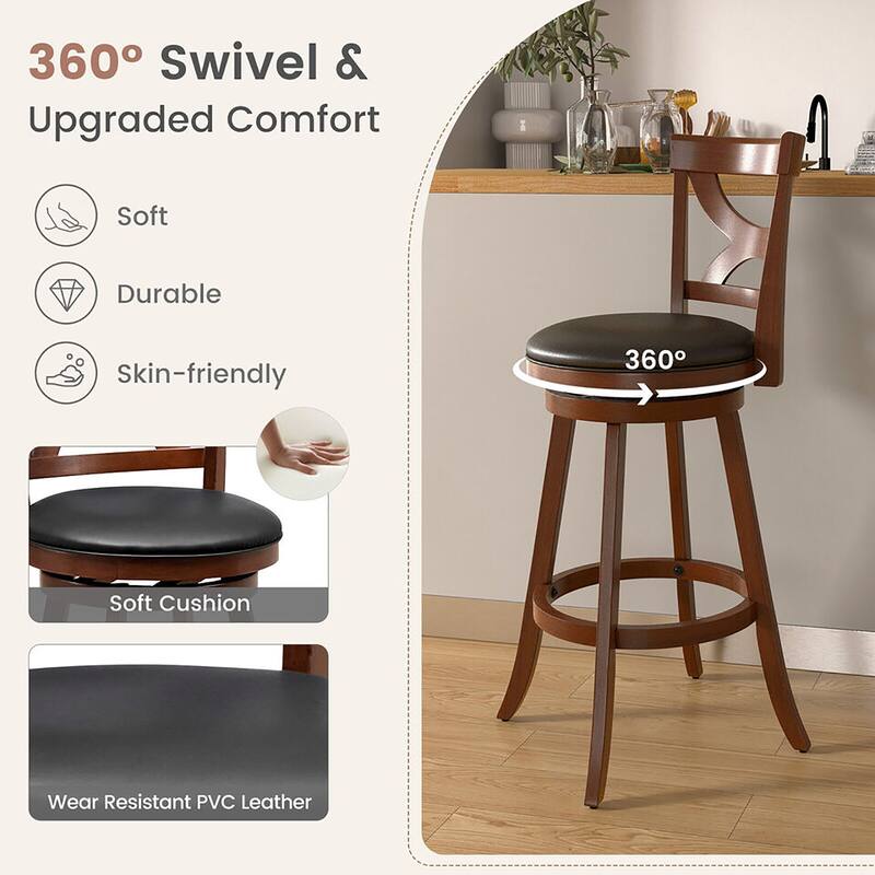 Gymax 4pcs 30.5'' Bar Stools Swivel Bar Height w/ PVC Leather