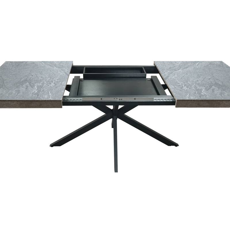5 Pcs Dining Table Set, Kitchen Dining Table Set with Extendable Rectangular Table and 4 Upholstered Dining Chairs