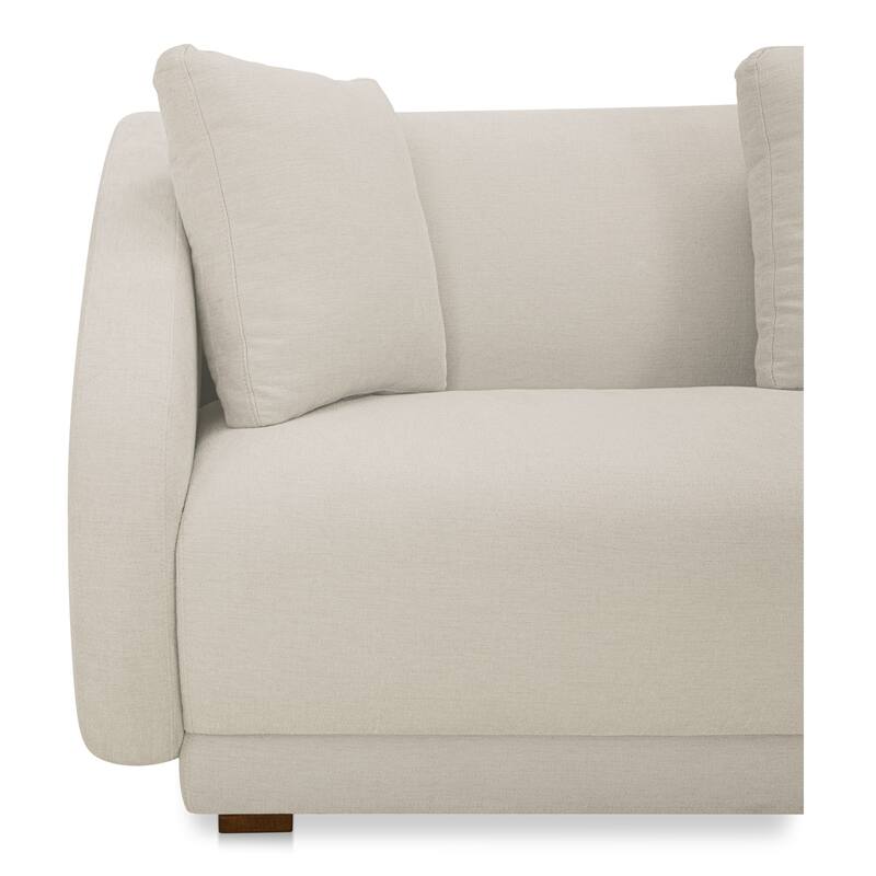 NADAAL STUDIOS Solace 2 Piece Modular Sectional, Angled Sides, Sloped Arms, Plinth Base, Four Toss Cushions, White