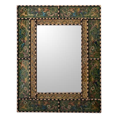Novica Handmade Green Peruvian Elegance Reverse Painted Glass Wall Mirror