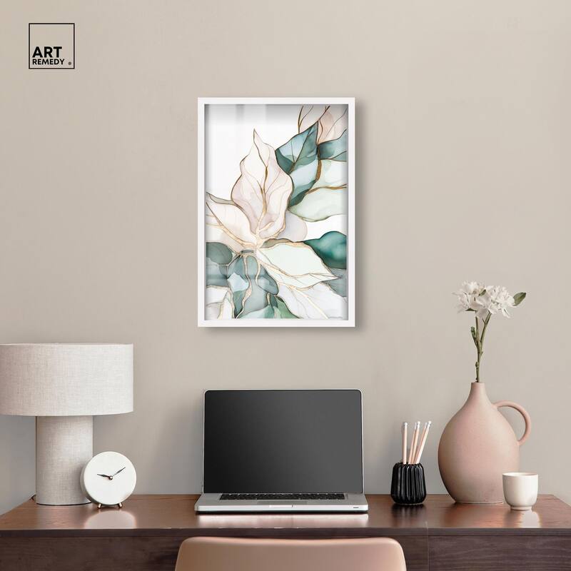 Pastel Leaves with Gold II Shadowbox by Art Remedy