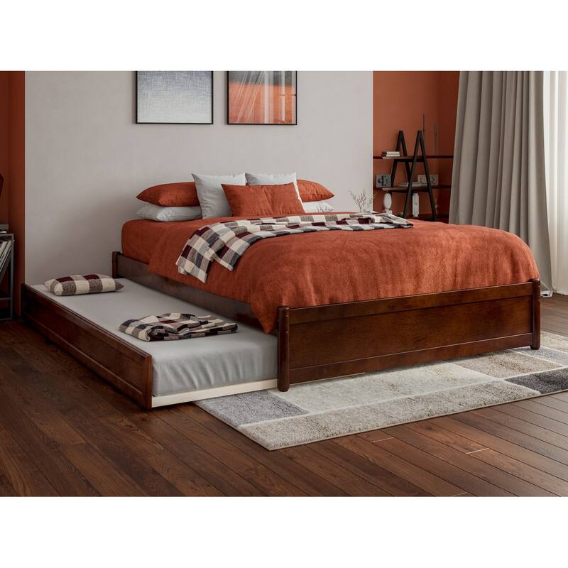 Barcelona Panel Platform Bed with Twin Trundle - Walnut - Full
