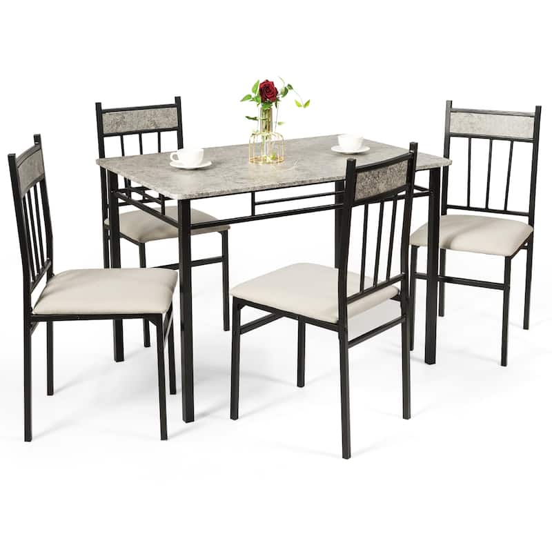 Costway 5 Piece Dining Set Faux Marble Top Table 30'' and 4 Padded