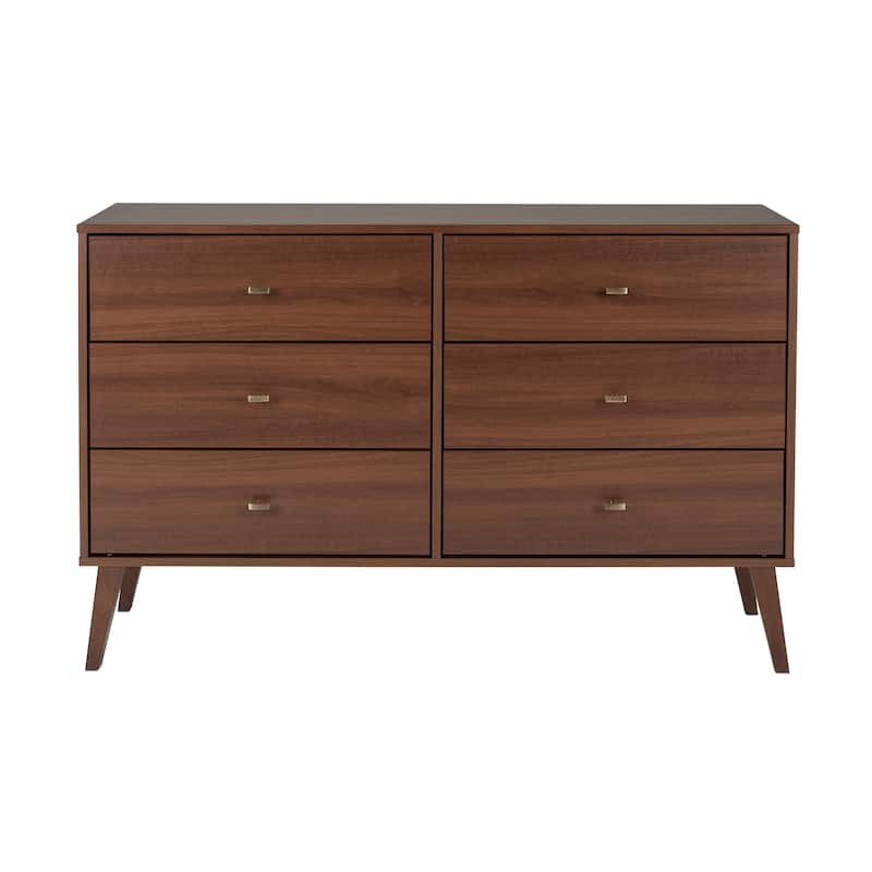 Prepac Milo Mid-Century Modern 6 Drawer Double Dresser for Bedroom, Chest of Drawers, Contemporary Bedroom Furniture