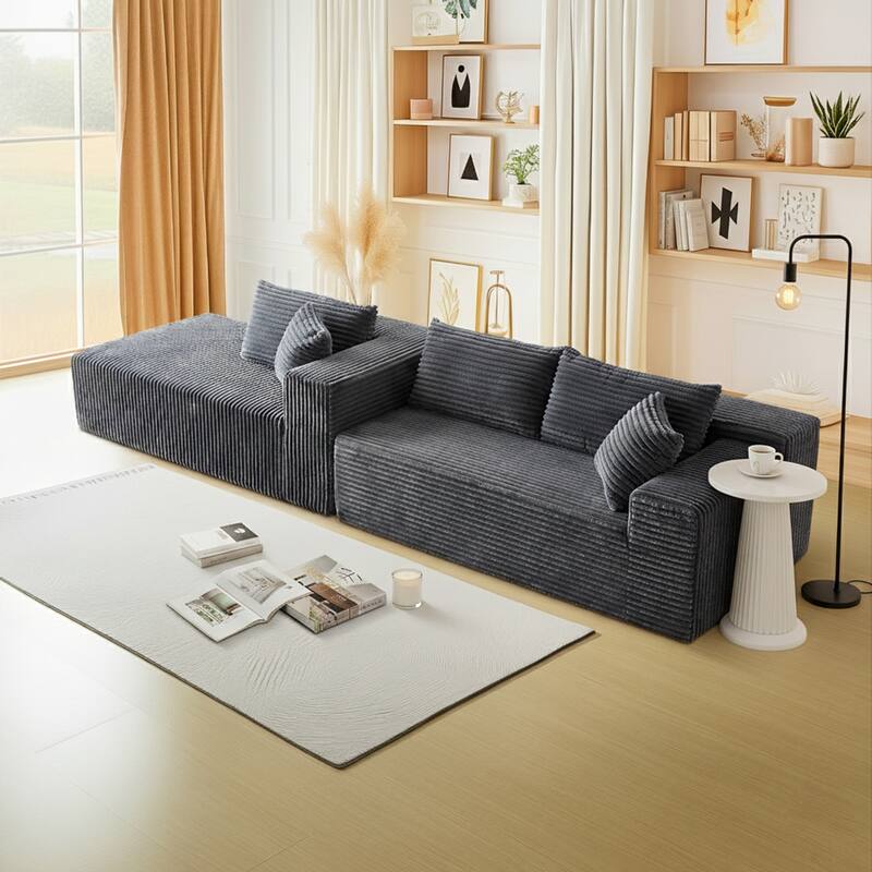 103.54" Flannel L-Shaped High-Density Modern Modular Sectional Sofa with Chaise & Pillows