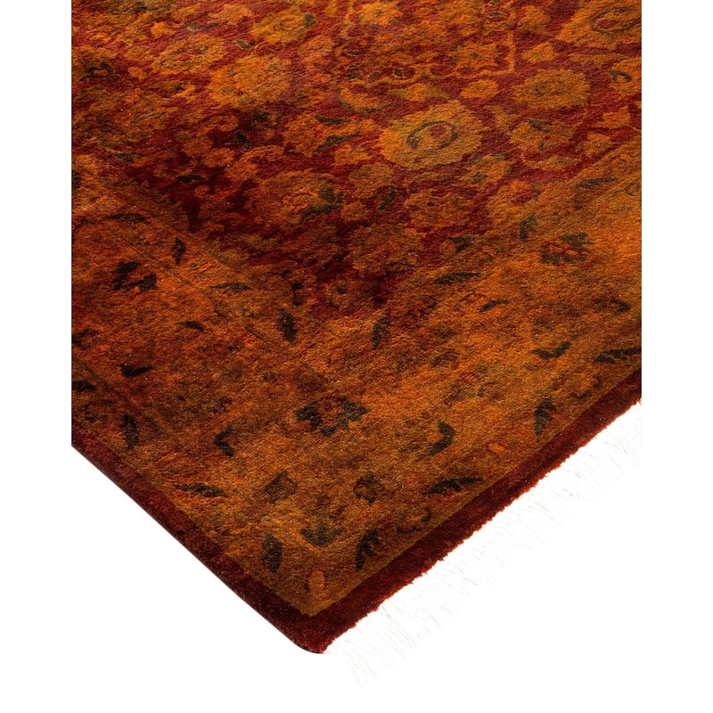 Overton Hand Knotted Wool Vintage Inspired Modern Contemporary Overdyed Orange Area Rug - 3' 3" x 5' 4"