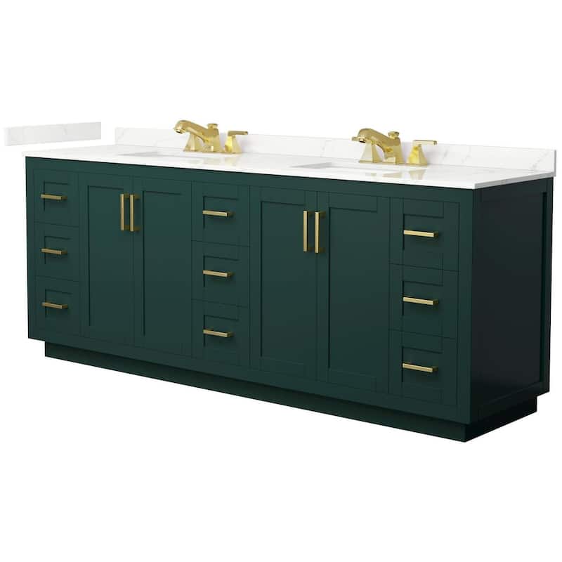 Wyndham Collection WCF292984D-QTZ-US3MXX Miranda 84" Free Standing - Green / Giotto Quartz Top / Brushed Gold Hardware