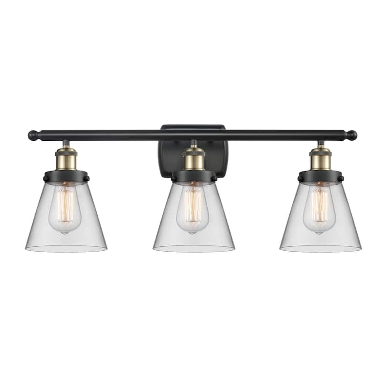 Innovations Lighting 916-3W-11-26 Cone Vanity Cone 3 Light 26" Wide - Black Antique Brass / Clear