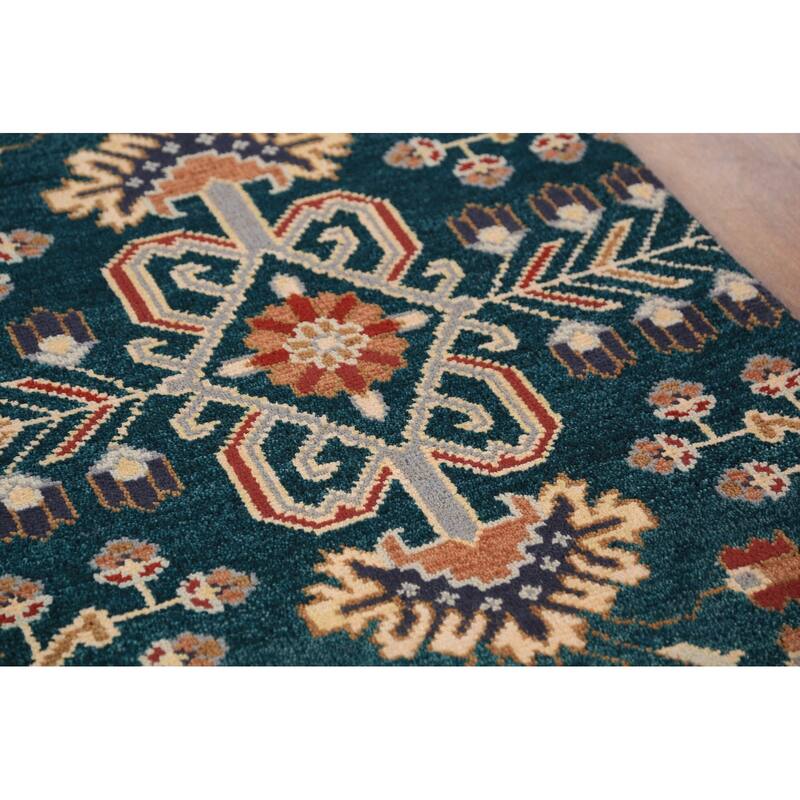 All-Over Green Tribal Kazak Indian Runner Rug Handmade Wool Carpet - 2'7"x 9'10"