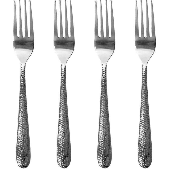Home Basics 4 Piece Stainless Steel Dinner Forks Set, Textured Handles, Silver - Silver