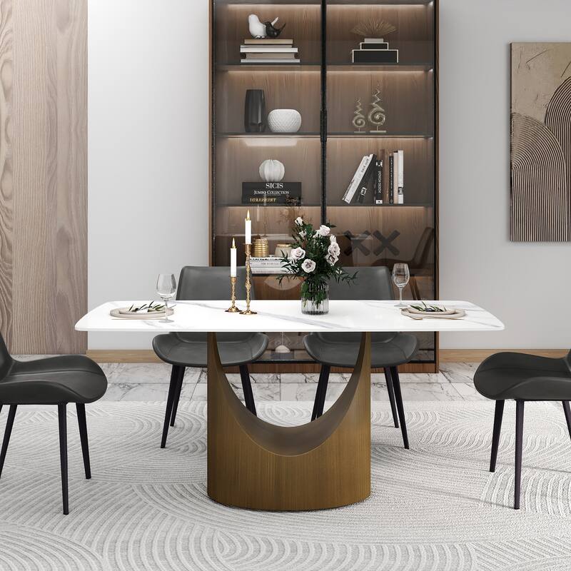 63" Dining Table for 6 with Sintered Stone Tabletop and Solid Carbon Steel Base