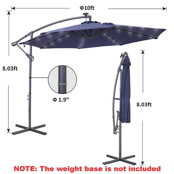 10FT Solar LED Patio Offset Umbrella Outdoor Hanging Umbrella Bed