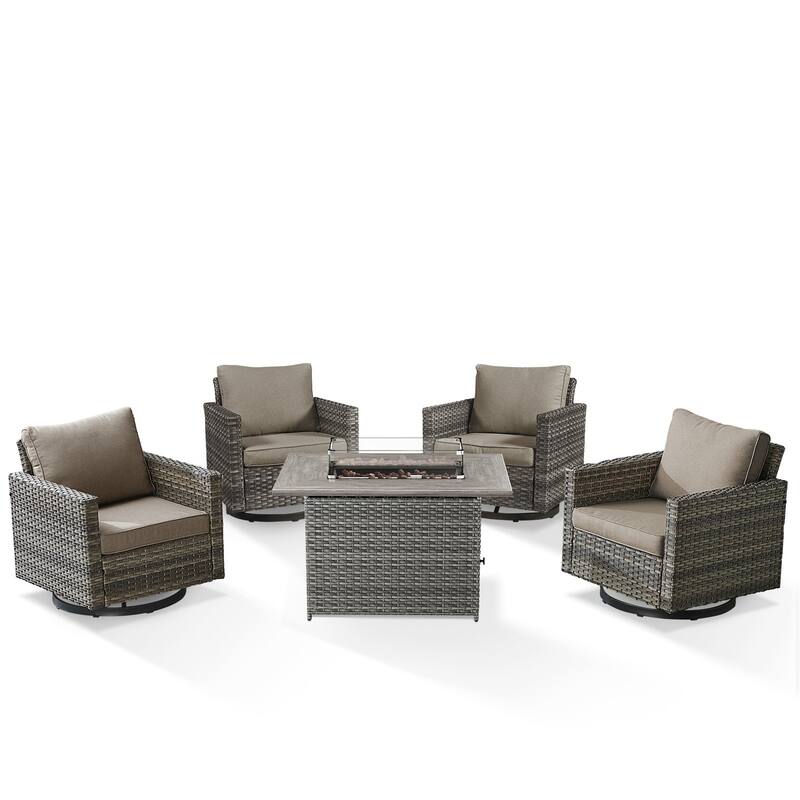 4 Swivel Chair with Fire Pit Table Grey-Grey - Grey