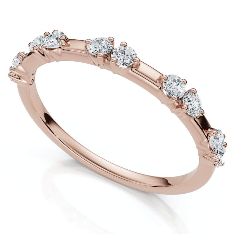 Bliss Diamond 1/5Ct Unique Alternating Diamond Wedding Band White Gold Lab Grown - 5.5 - Rose